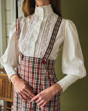 50s Plaid Cotton Suspender Skirt | S