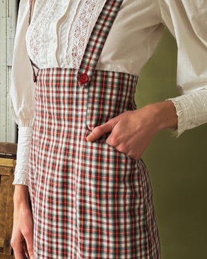 50s Plaid Cotton Suspender Skirt | S