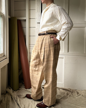 80s Woven Raw Silk Pants | 34x33