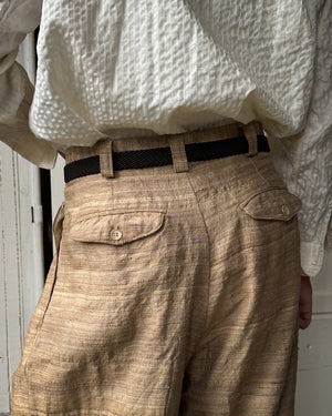 80s Woven Raw Silk Pants | 34x33