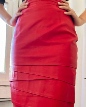 80s Red Leather Mini Skirt