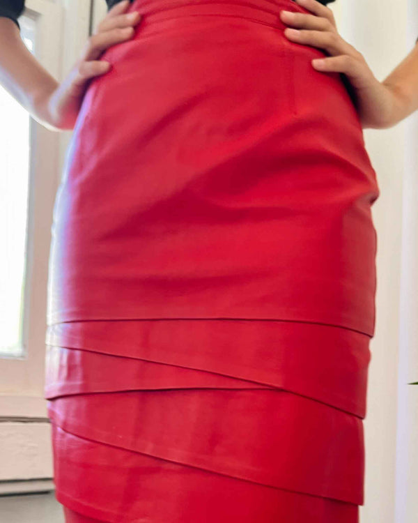 80s Red Summer Skirt| Vintage Eye-Print Midi Skirt| Women's Bohemian Skirt