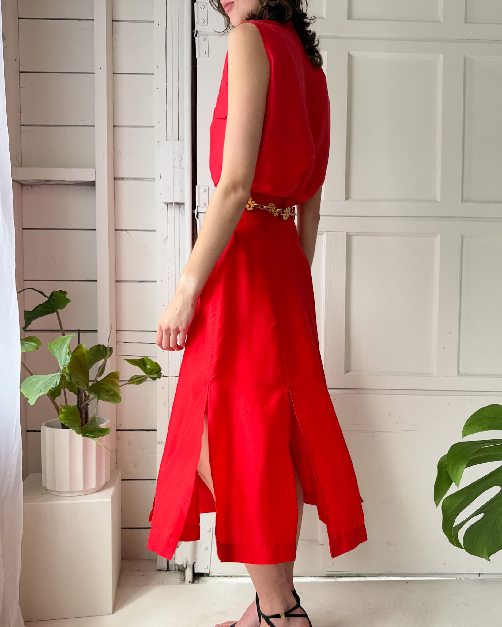 90s Red Silk Top & Skirt Ensemble | S 90s Red Silk Top & Skirt Ensemble | S