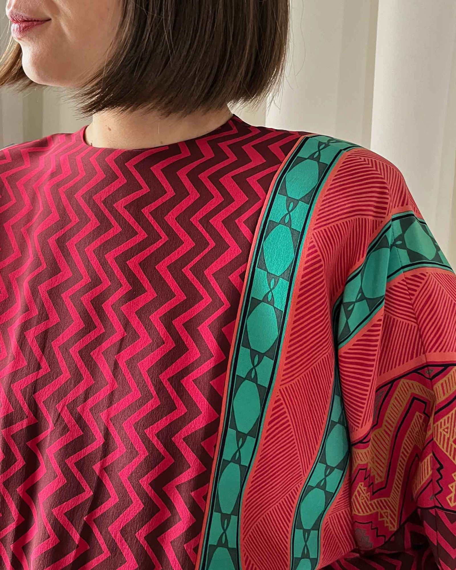 80s Mixed Print Silk Dress | XS-S