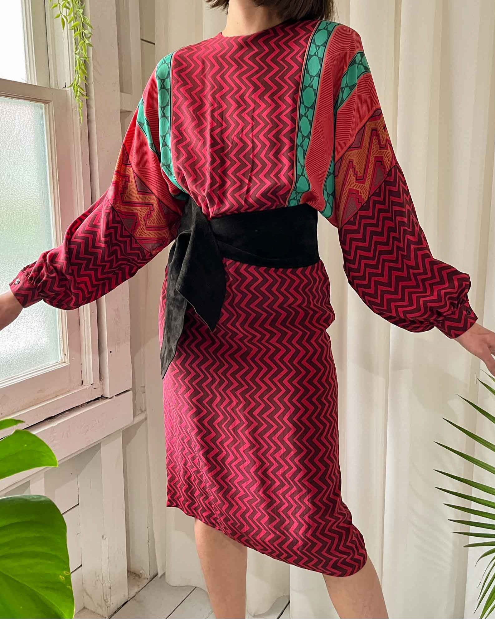 80s Mixed Print Silk Dress | XS-S 80s Mixed Print Silk Dress | XS-S