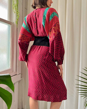 80s silk dress 80s Belted Silk Dress