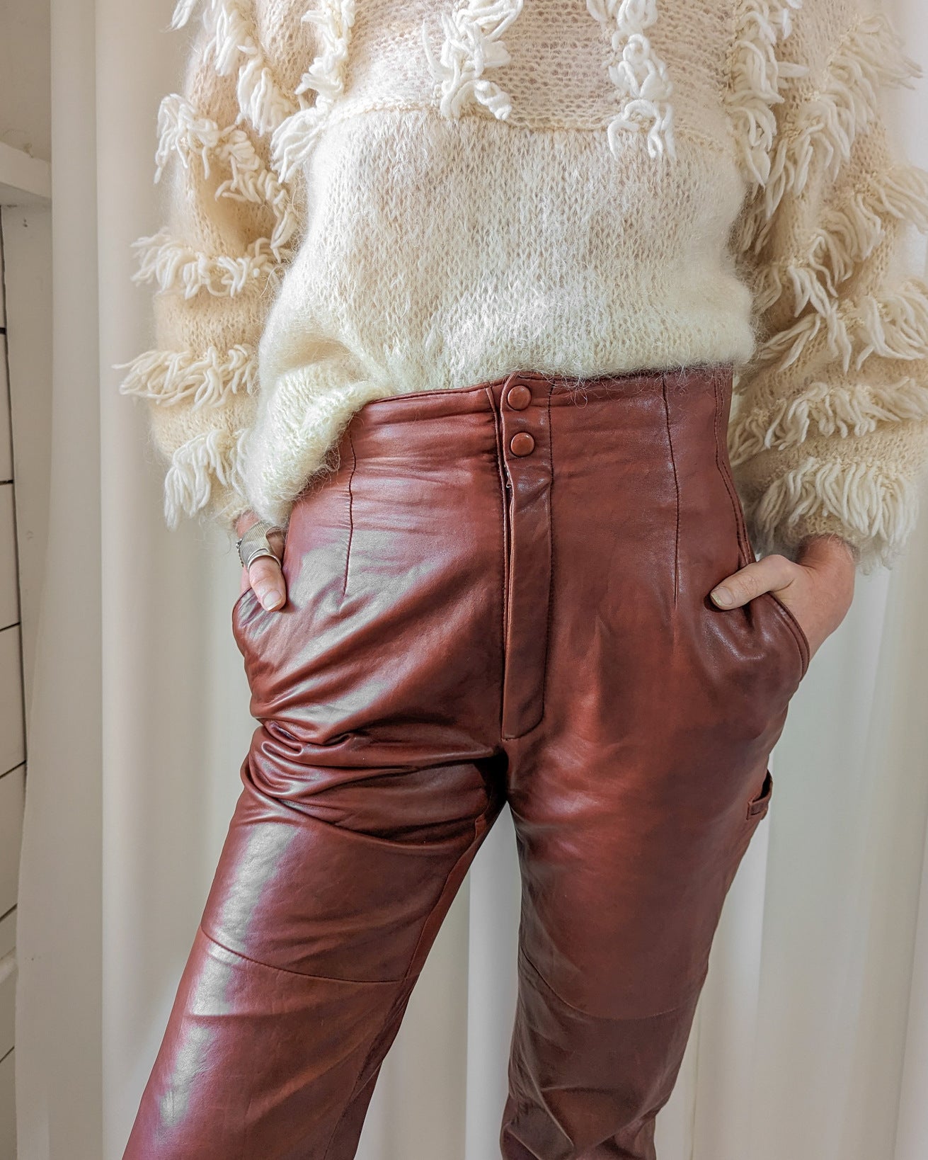 80s High Waist Leather Pants - Lucky Vintage