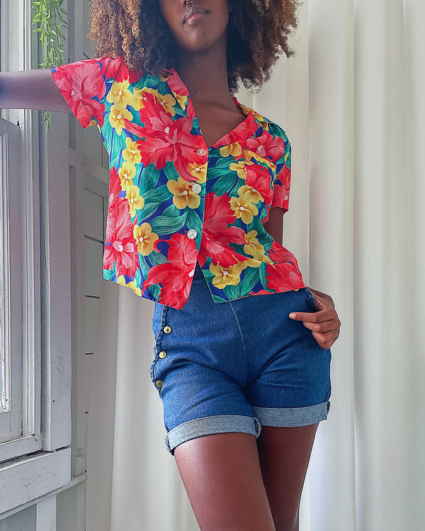 50s Style Floral Aloha Shirt - Lucky Vintage