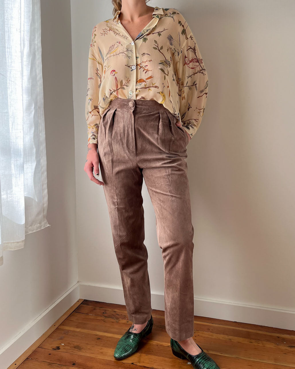 80s Taupe Suede Pants | M - Lucky Vintage