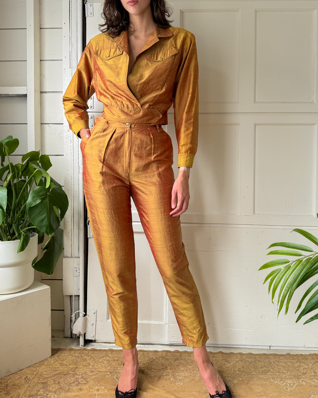 80s Dupioni Silk Suit | M