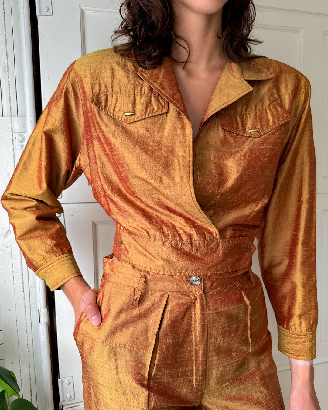 80s Dupioni Silk Suit | M