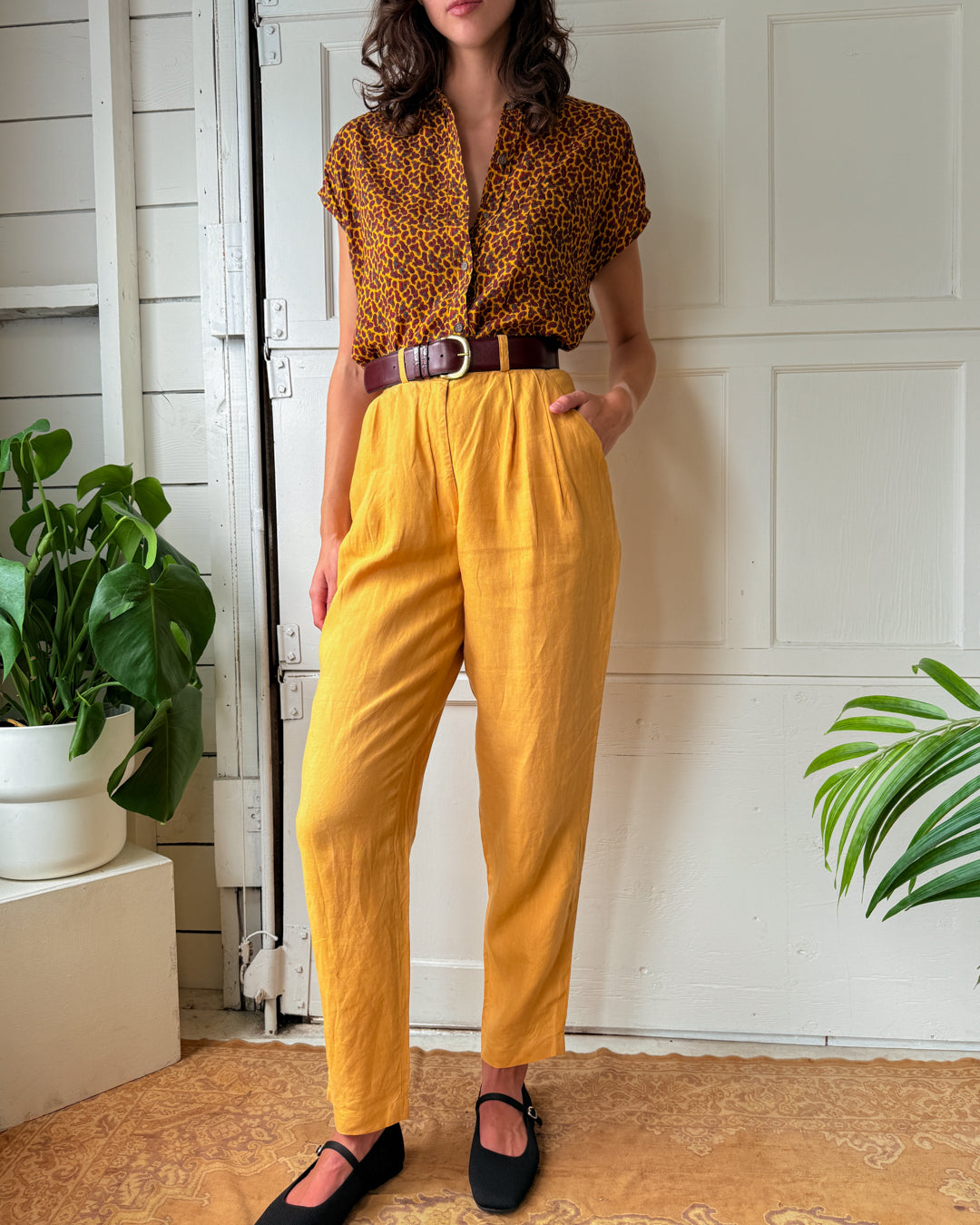 80s Gold Linen Pants | M - Lucky Vintage