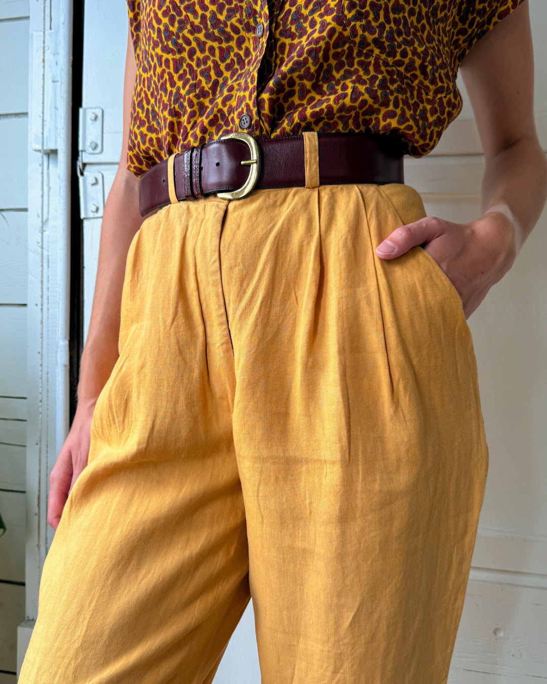 80s Gold Linen Pants | M