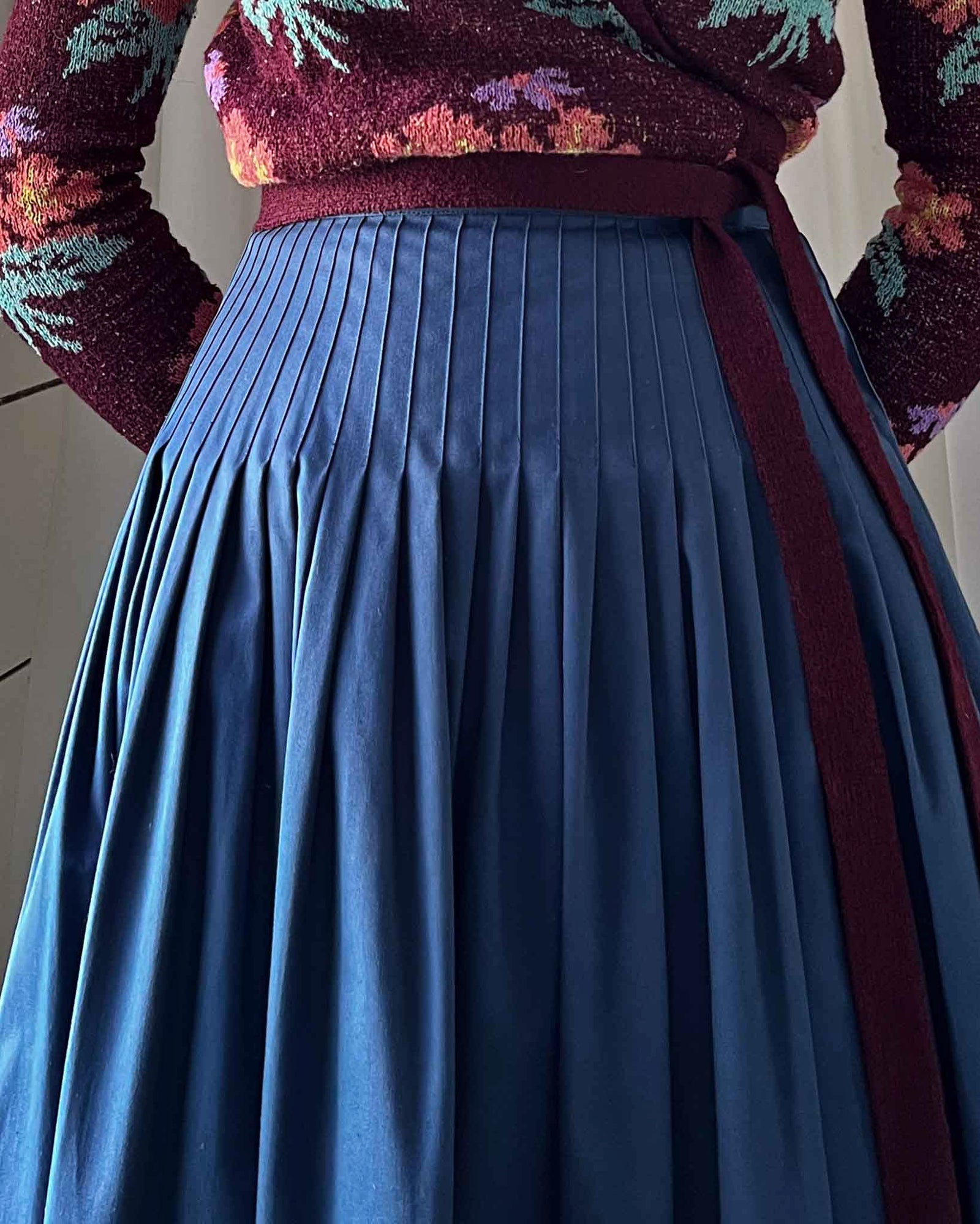 80s YSL Pleated Cotton Skirt | XS