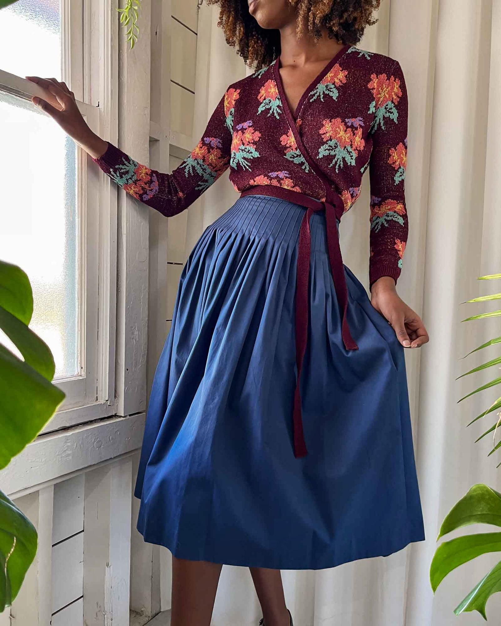 80s YSL Pleated Cotton Skirt | XS