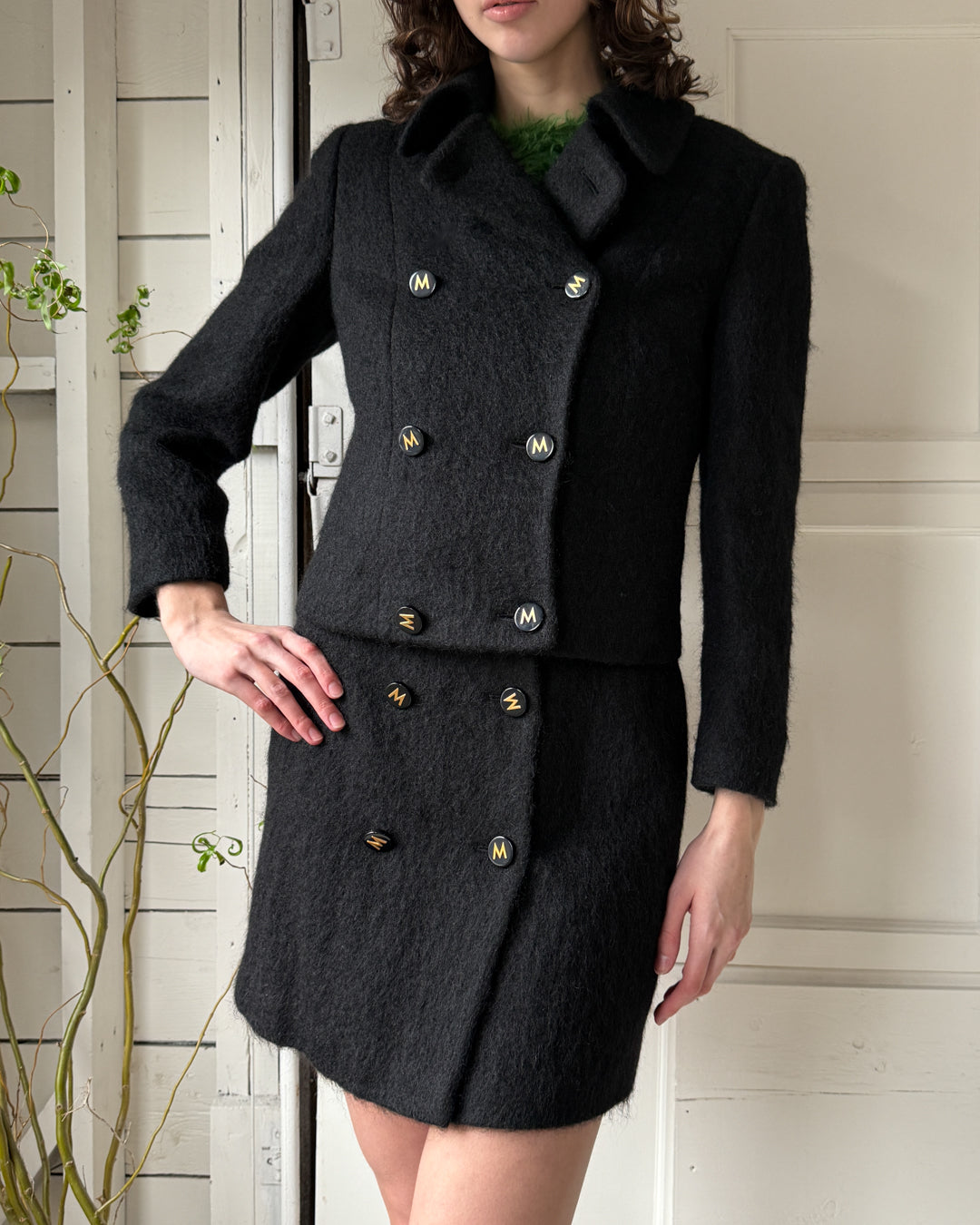 90s Mondi Black Mohair Skirt Suit | M 90s Mondi Black Mohair Skirt Suit | M