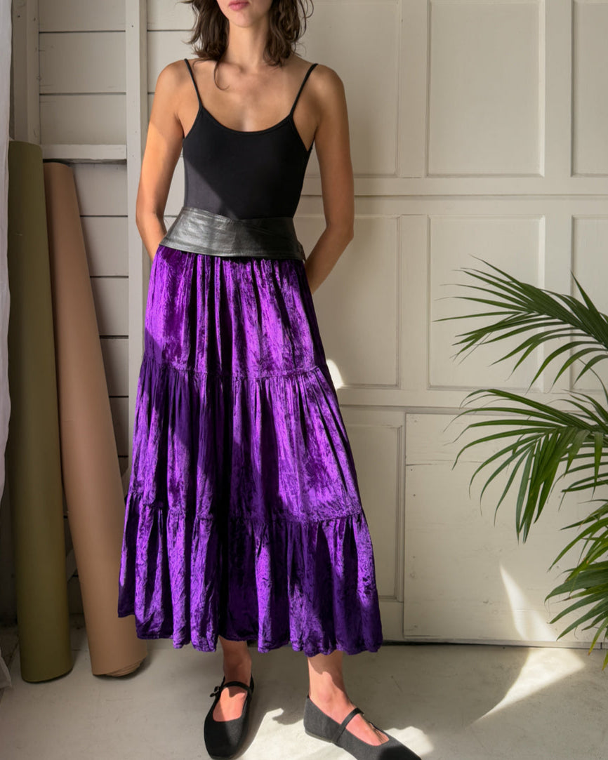 90s Violet Crushed Velvet Skirt | XS-S - Lucky Vintage