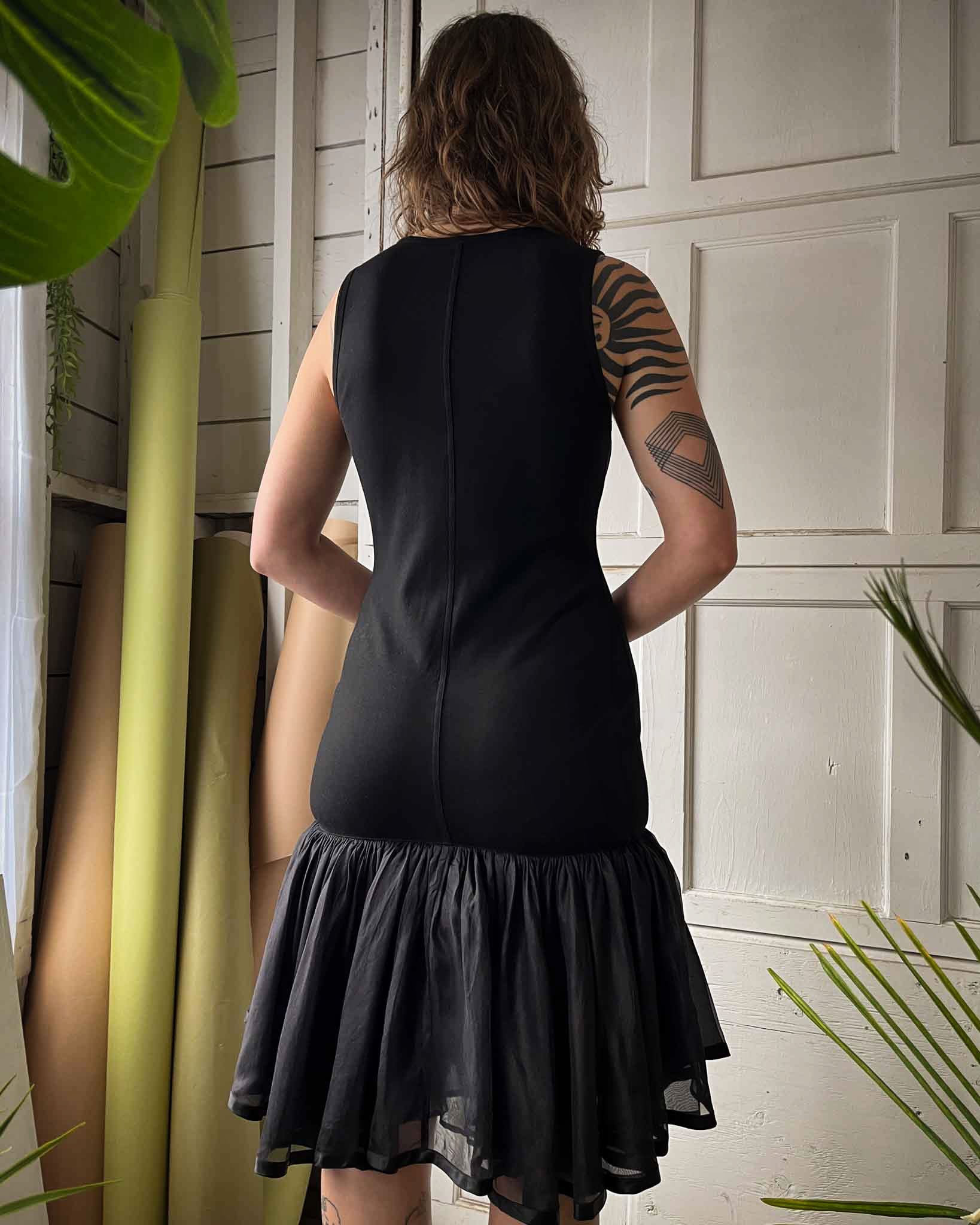 90s Black Ruffle Tank Dress | M 90s Black Ruffle Tank Dress | M
