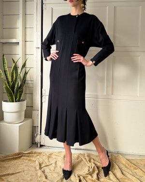 90s Chanel Navy Wool Dress | M