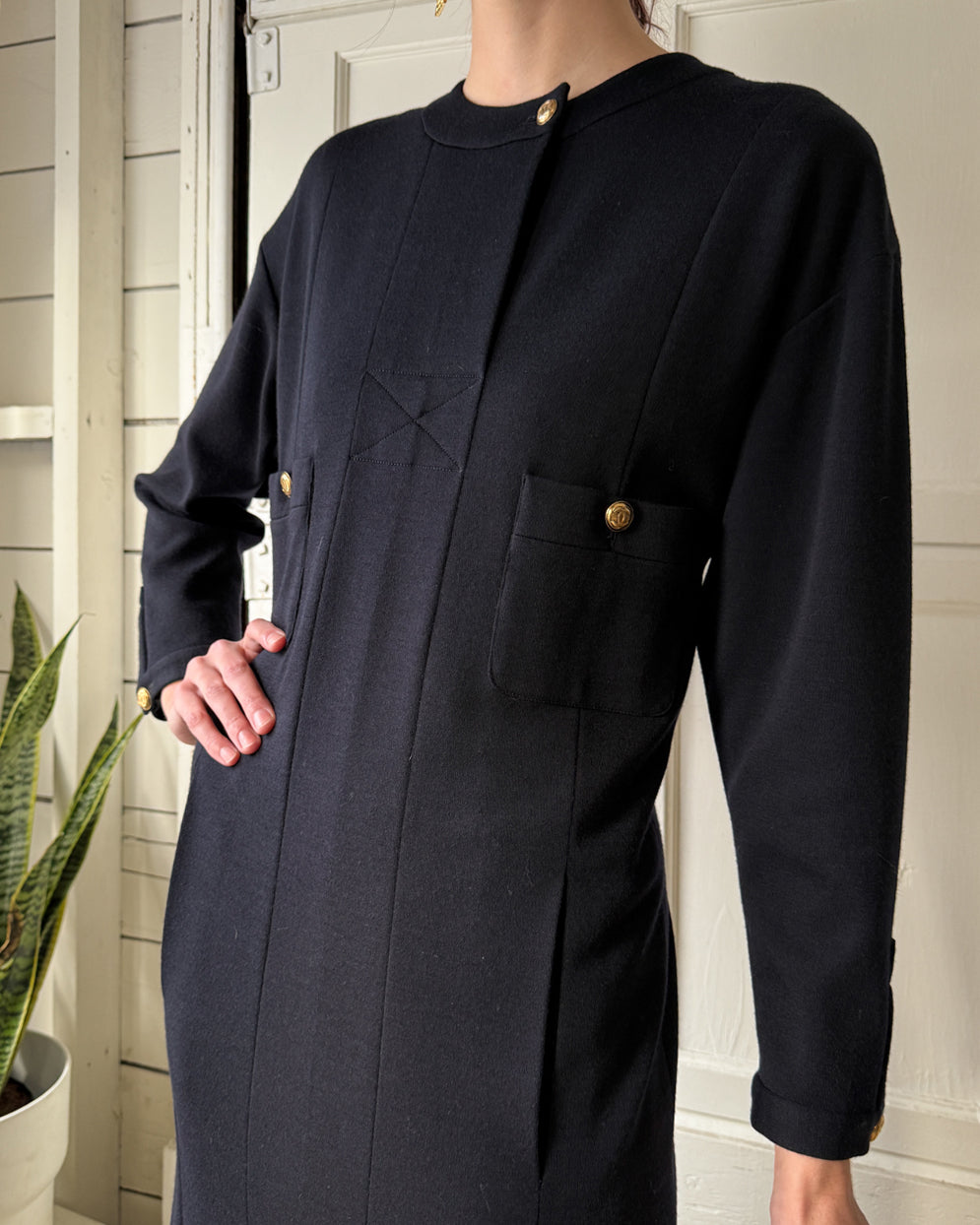 90s Chanel Navy Wool Dress | M