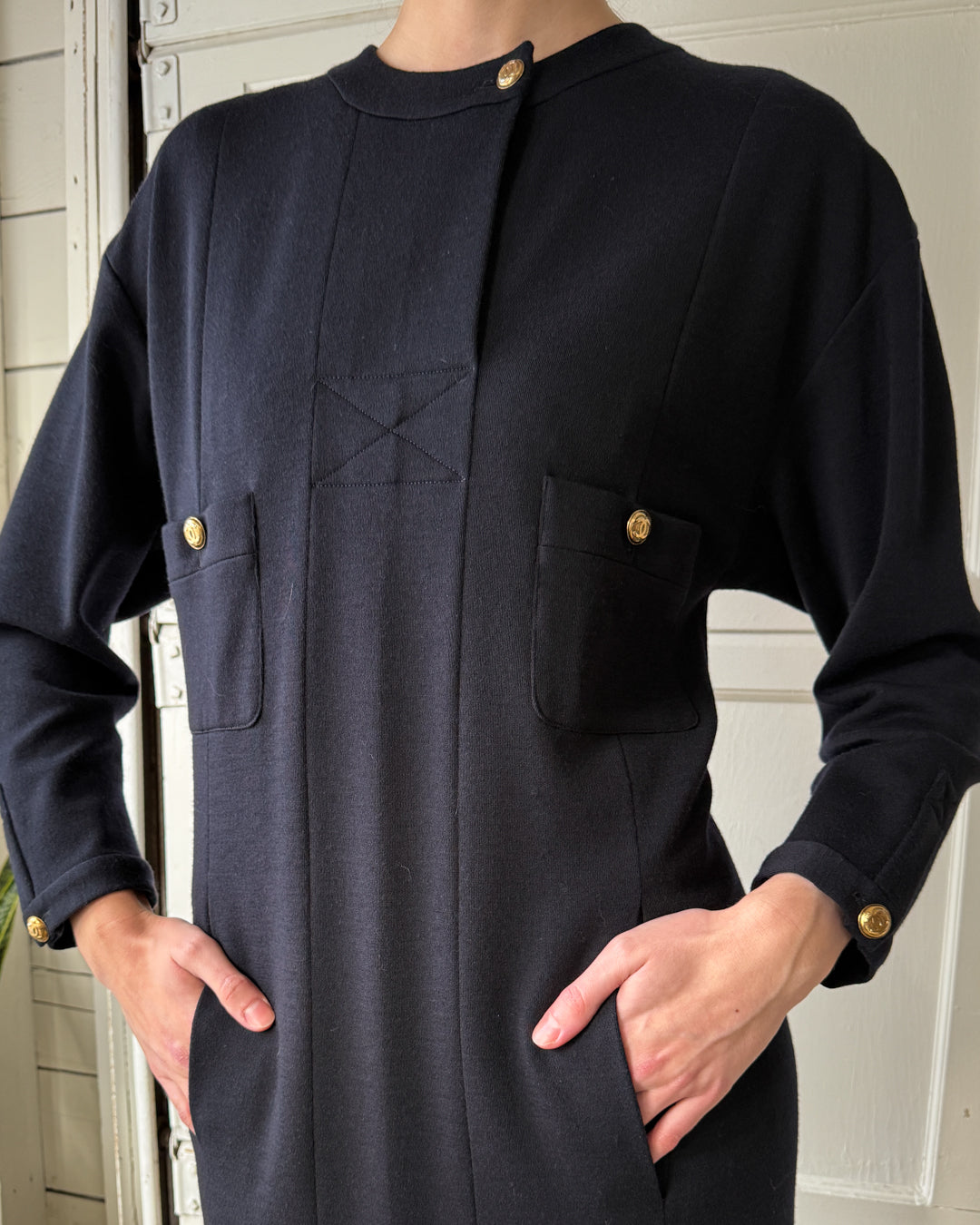 90s Chanel Navy Wool Dress | M 90s Chanel Navy Wool Dress | M