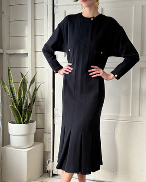 90s Chanel Navy Wool Dress | M