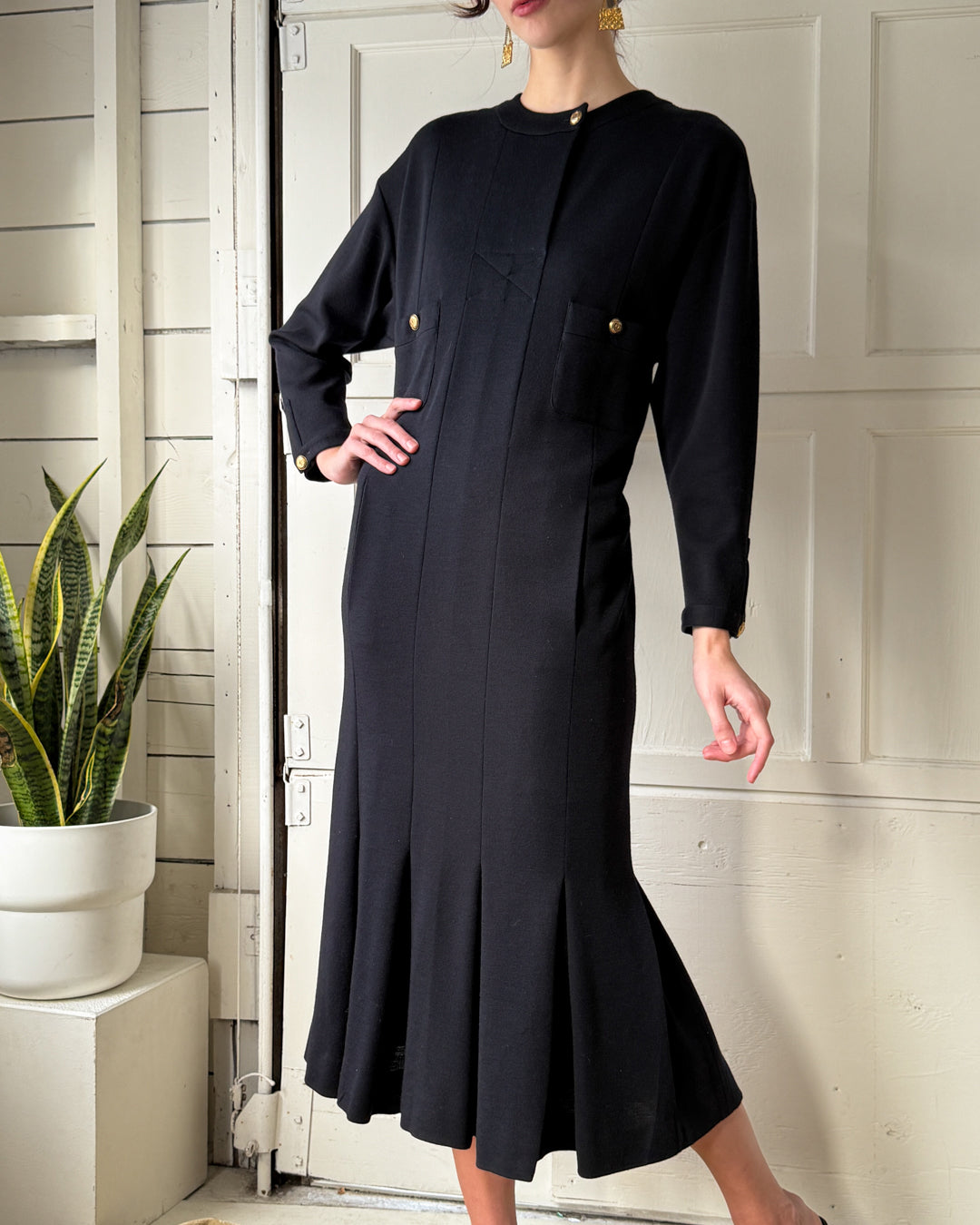 90s Chanel Navy Wool Dress | M