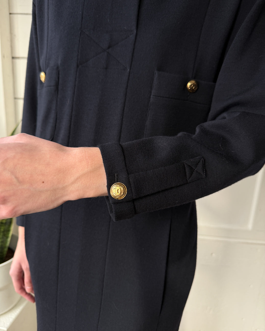 90s Chanel Navy Wool Dress | M