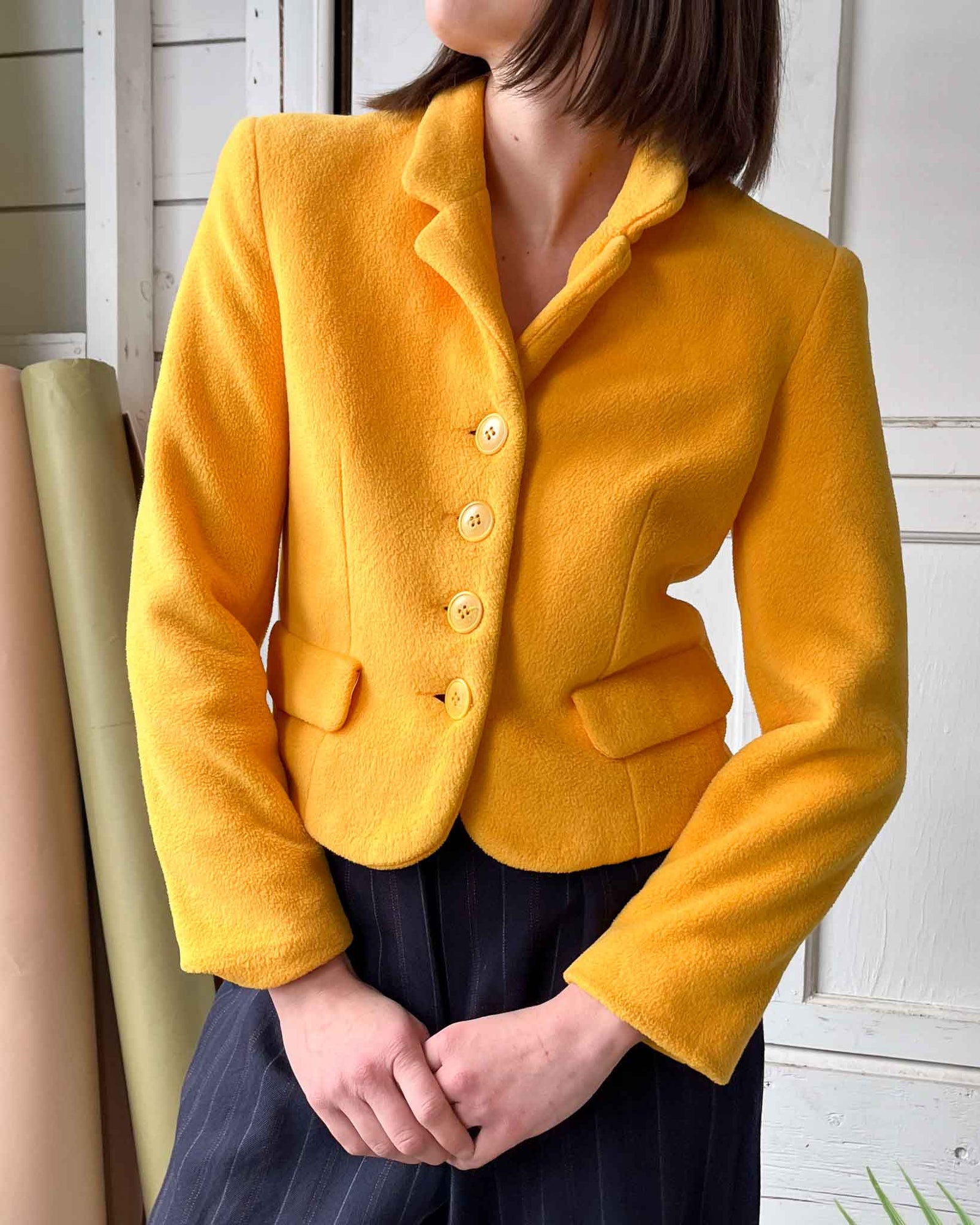90s Marigold Fuzzy Fleece Jacket | XS-S