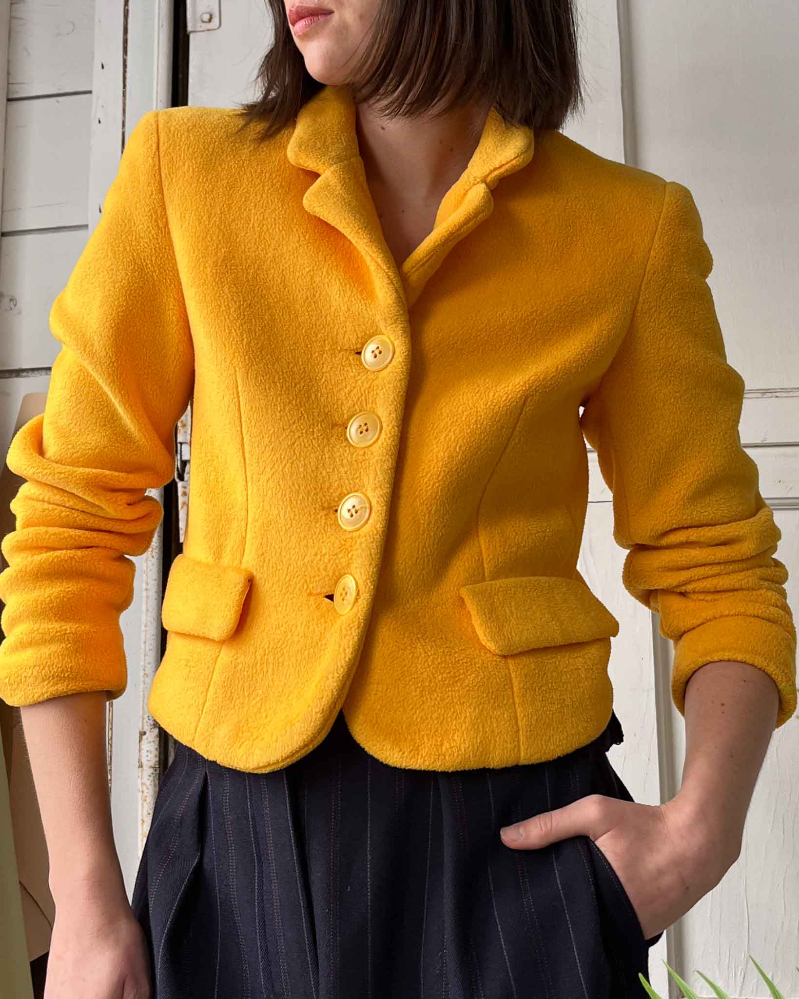 90s Marigold Fuzzy Fleece Jacket | XS-S - Lucky Vintage
