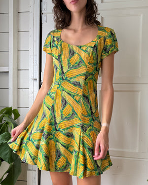 90s Cynthia Rowley Corn Print Dress | S-M