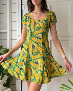 90s Cynthia Rowley Corn Print Dress | S-M