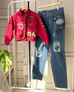 90s DKNY Distressed Patch Jeans | M