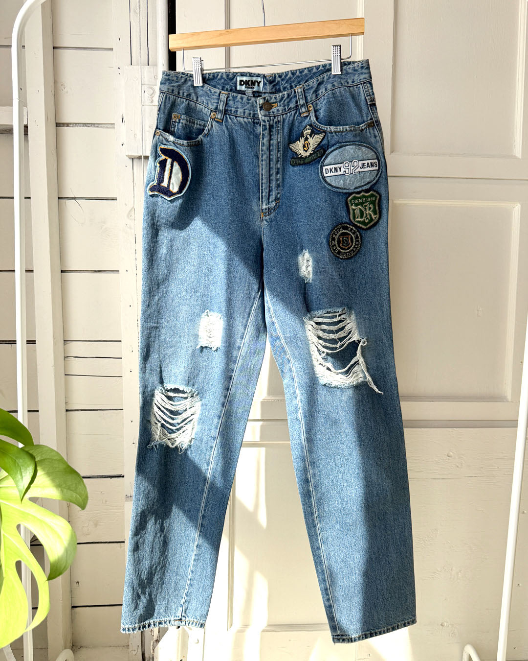 90s DKNY Distressed Patch Jeans | M