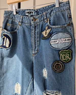 90s DKNY Distressed Patch Jeans | M