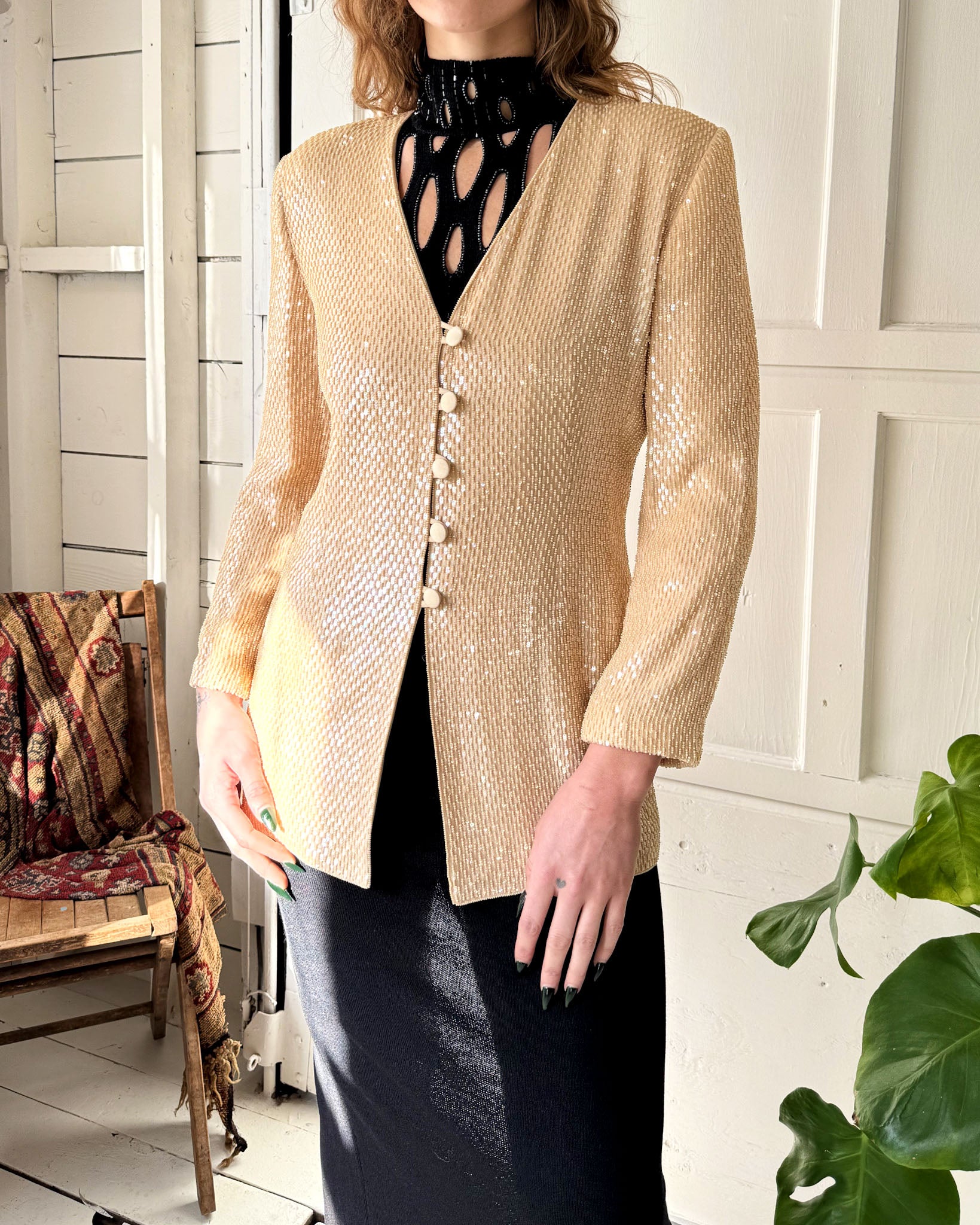 90s Escada Heavily Beaded Jacket | M