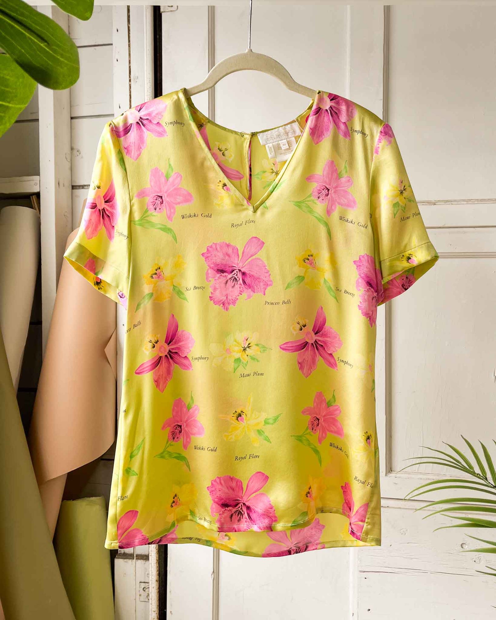 90s Escada Silk Orchids Top | S