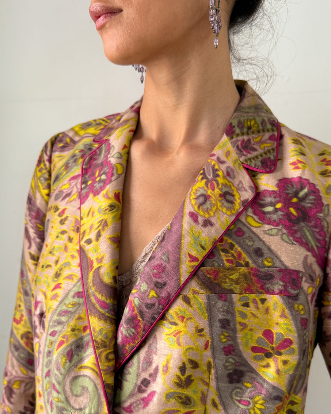 90s Etro Paisley Linen & Silk Jacket | S