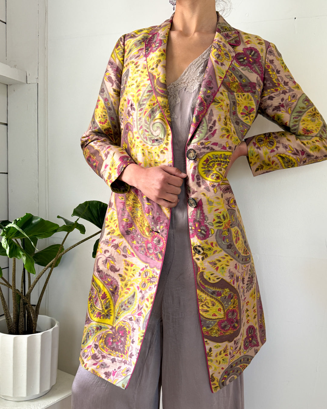 90s Etro Paisley Linen & Silk Jacket | S