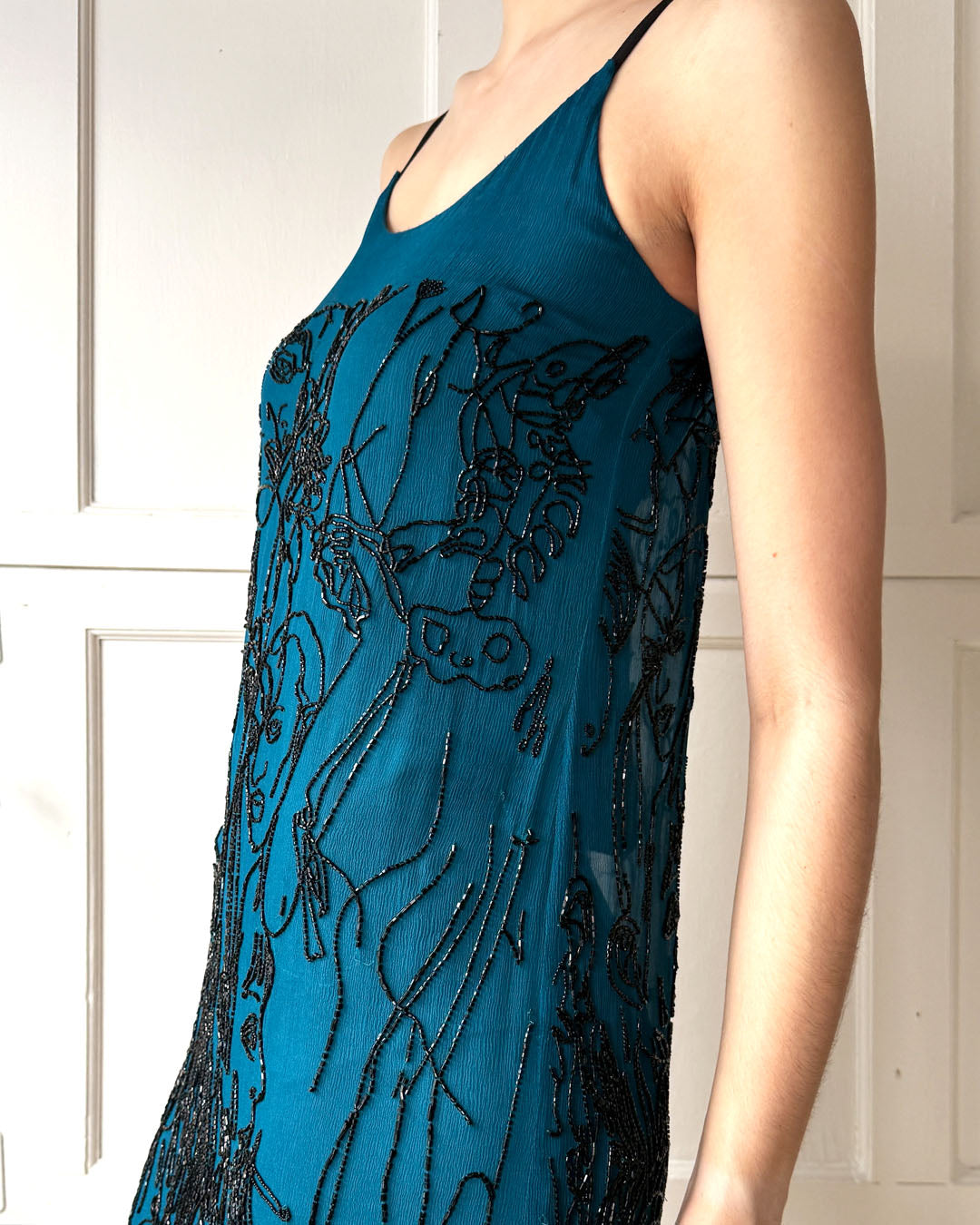 90s Gaultier Beaded Faces Silk Dress | XS-S