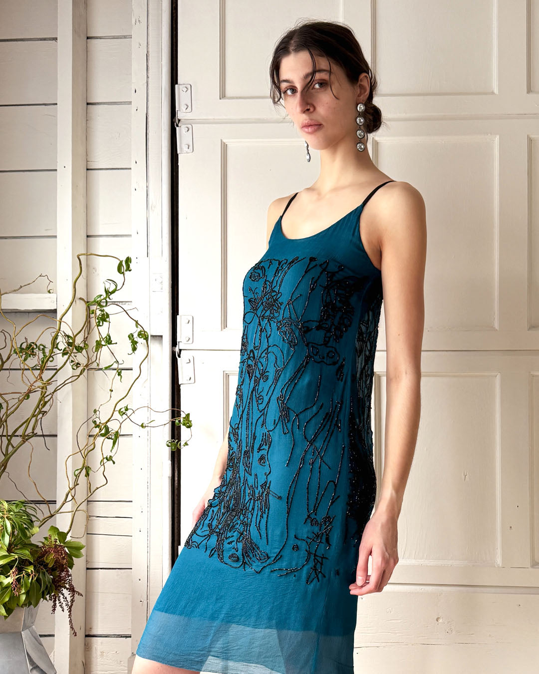 90s Gaultier Beaded Faces Silk Dress | XS-S