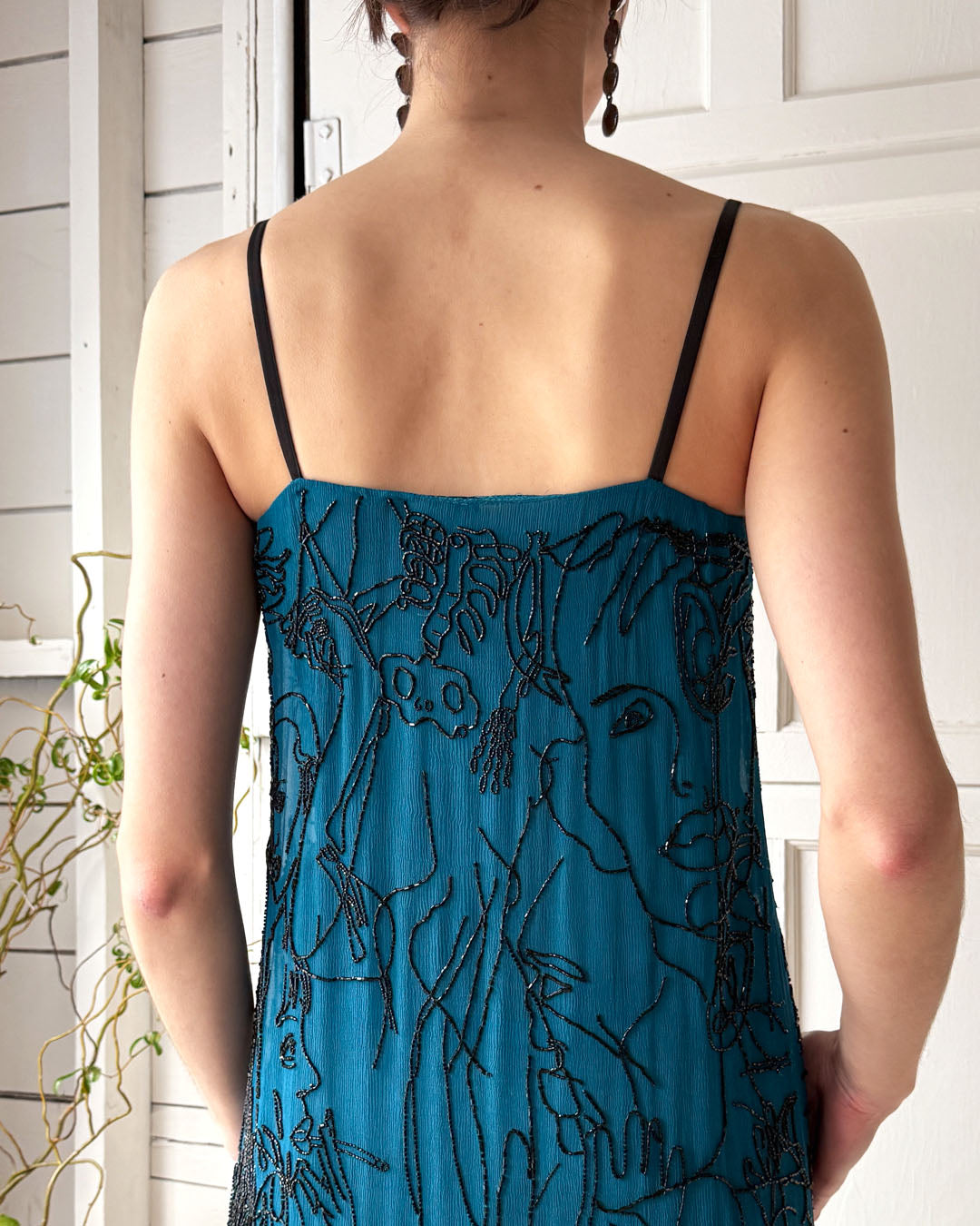 90s Gaultier Beaded Faces Silk Dress | XS-S