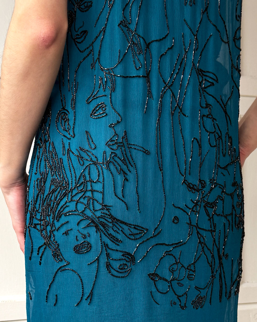 90s Gaultier Beaded Faces Silk Dress | XS-S