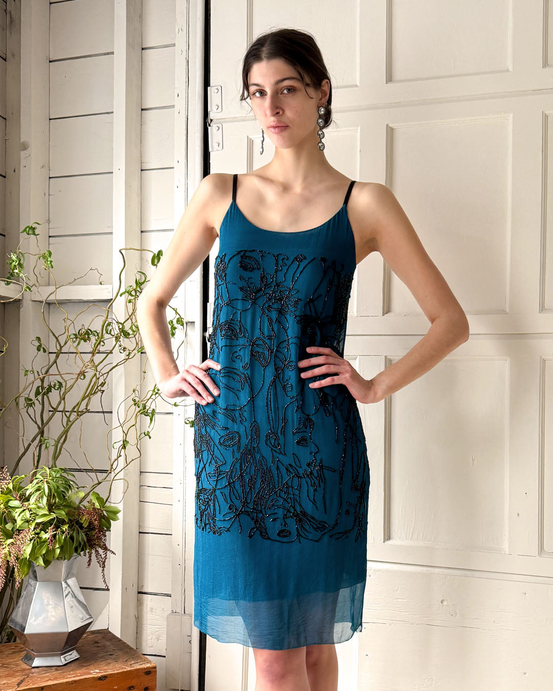 90s Gaultier Beaded Faces Silk Dress | XS-S