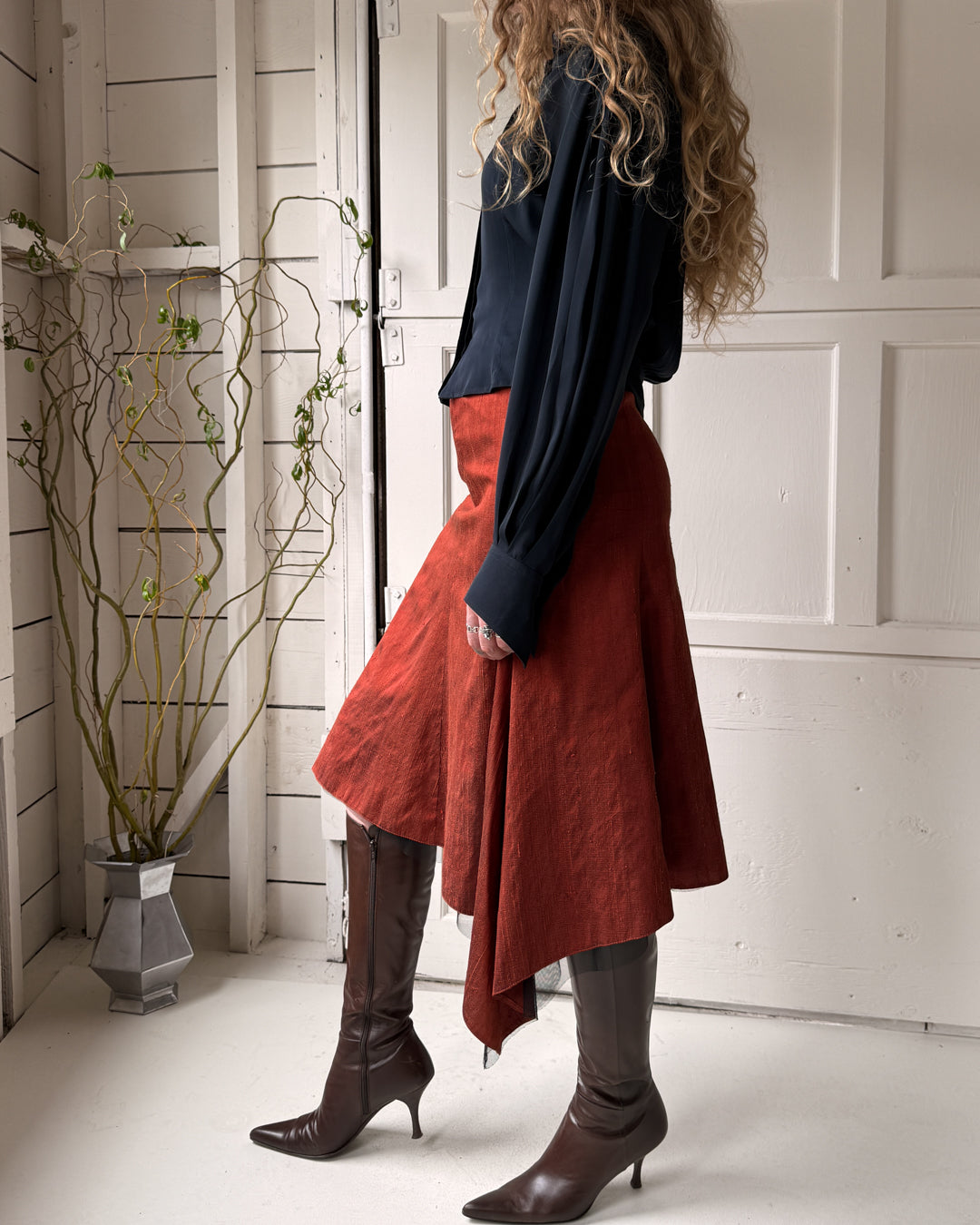 90s Asymmetrical Silk Dupioni Skirt | M