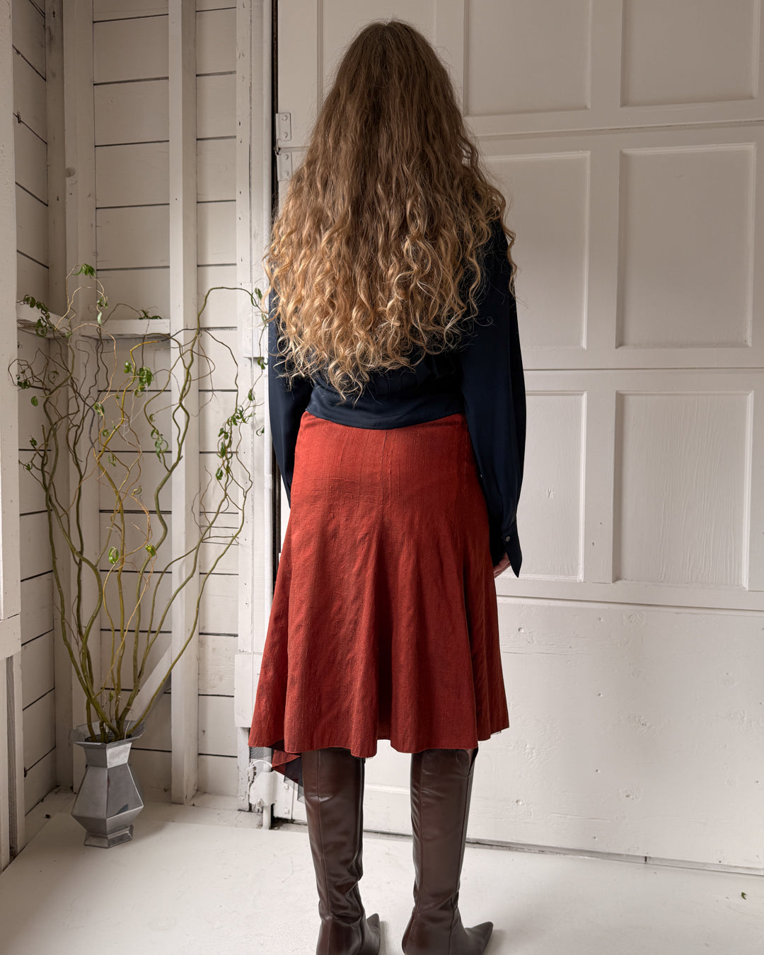 90s Asymmetrical Silk Dupioni Skirt | M