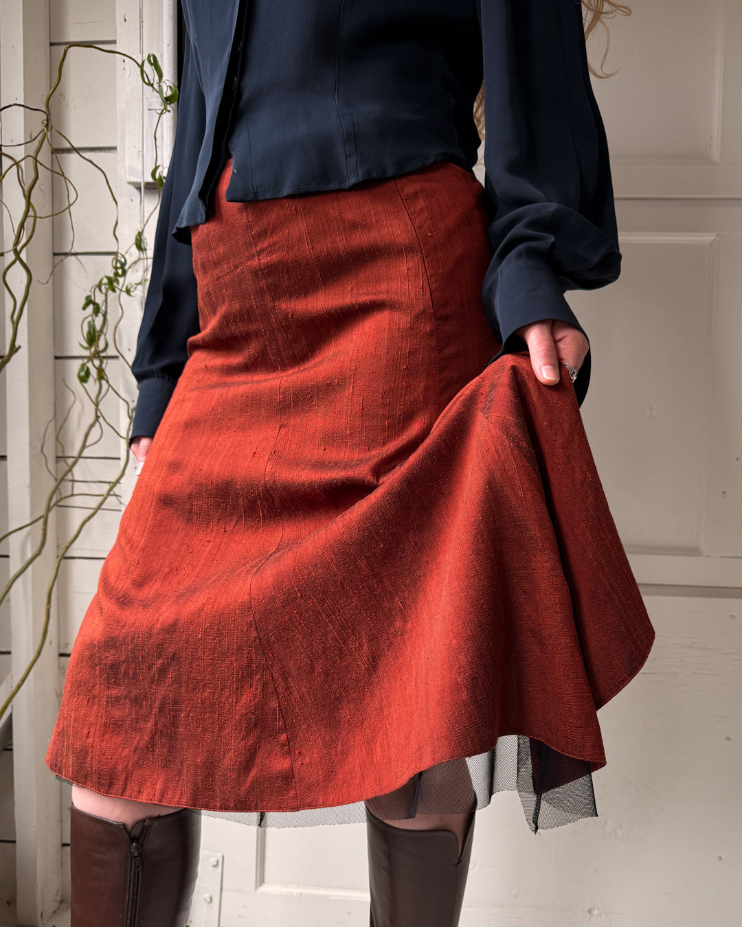 90s Asymmetrical Silk Dupioni Skirt | M