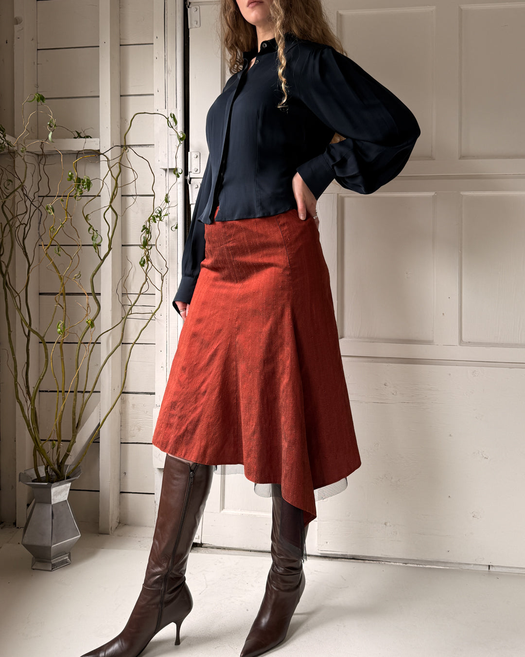 90s Asymmetrical Silk Dupioni Skirt | M