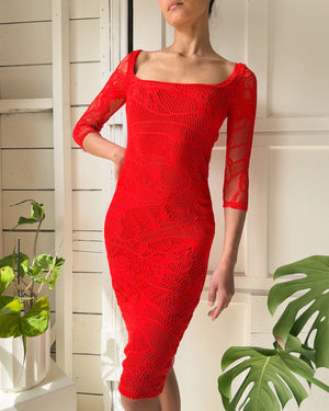 90s Gaultier Logo Mesh Dress | XS