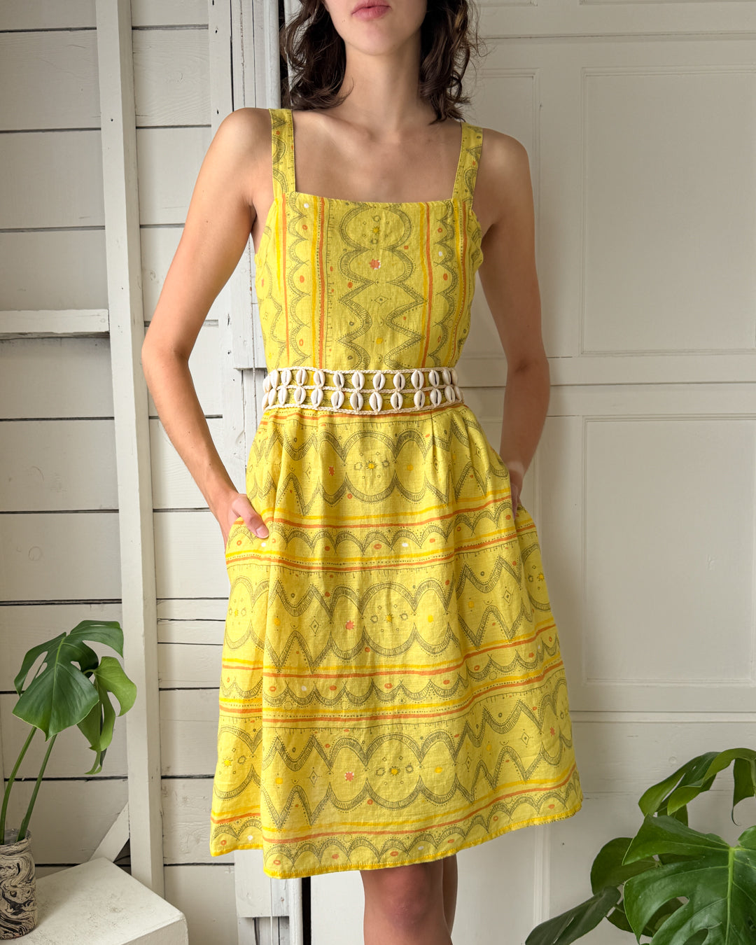 knee length dresses for ladies 90s Marimekko Linen Dress